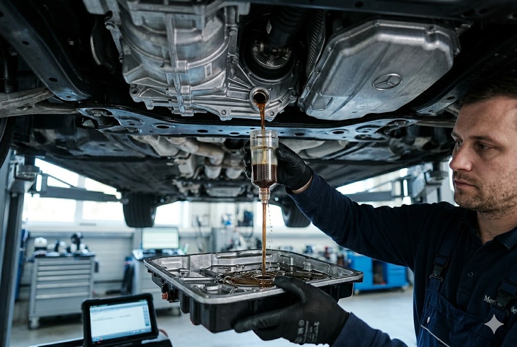 Замена масла в АКПП Mercedes (7G-Tronic и 9G-Tronic): регламент, который сбережет коробку от рывков